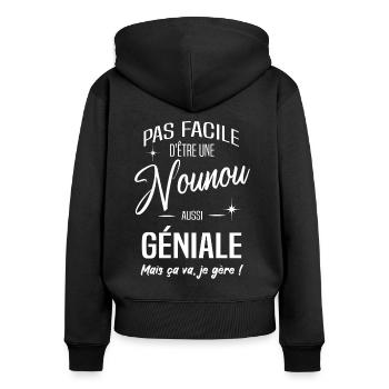 NOUNOU - ASSISTANTE MATERNELLE - Sweat à capuche zippé Premium bio Femme - noir - Dos - Julia (174cm)
