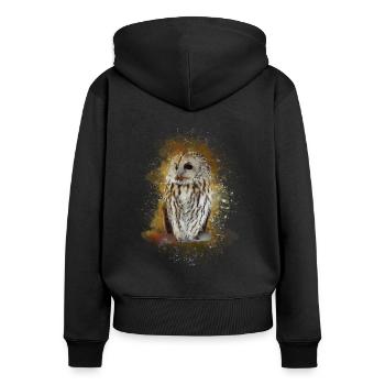 Eule mit großen Augen - Frauen Premium Bio Zip Hoodie - Schwarz - Hinten - Julia (174cm)