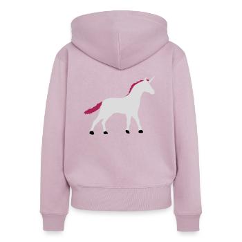 Ombre contour de silhouette de licorne - Sweat à capuche zippé Premium bio Femme - rose poudré - Dos - Julia (174cm)