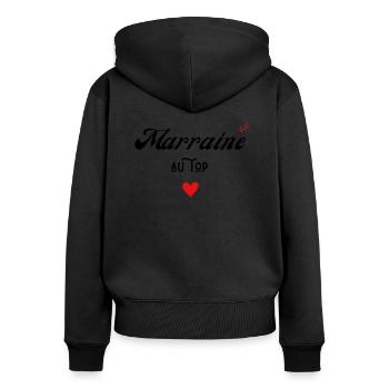 Marraine au top idée cadeau - Sweat à capuche zippé Premium bio Femme - noir - Dos - Julia (174cm)