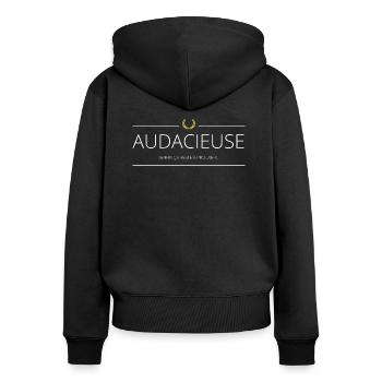 Kühn - Frauen Premium Bio Zip Hoodie - Schwarz - Hinten - Julia (174cm)