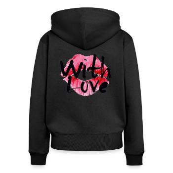 Mit Liebe - Frauen Premium Bio Zip Hoodie - Schwarz - Hinten - Julia (174cm)