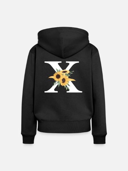 Buchstabe x blumige Sonnenblume - Frauen Premium Bio Zip Hoodie - Schwarz