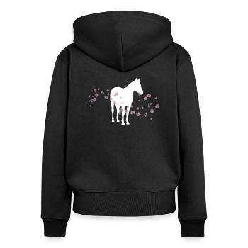 Cheval fleur de cerisier / équitation - Sweat à capuche zippé Premium bio Femme - noir - Dos - Julia (174cm)