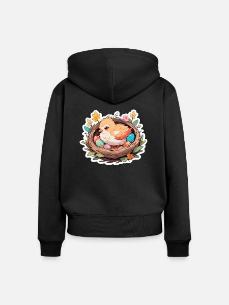 Osternest mit Küken - Frauen Premium Bio Zip Hoodie - Schwarz