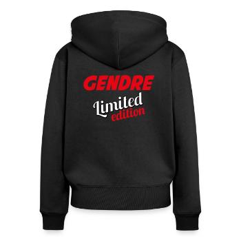 GENDRE LIMITED EDITION - Frauen Premium Bio Zip Hoodie - Schwarz - Hinten - Julia (174cm)