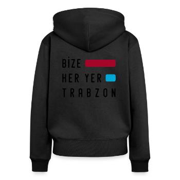 Bize son y compris Trabzon - Sweat à capuche zippé Premium bio Femme - noir - Dos - Julia (174cm)