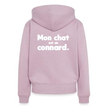 Mon chat est un connard - Sweat à capuche zippé Premium bio Femme - rose poudré - Dos - Julia (174cm)