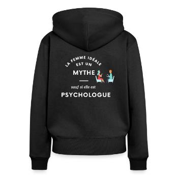 t-shirt femme La femme idéale est un mythe - Sweat à capuche zippé Premium bio Femme - noir - Dos - Julia (174cm)