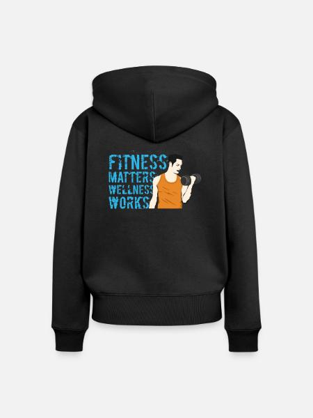 fitness matters wellness works - Frauen Premium Bio Zip Hoodie - Schwarz