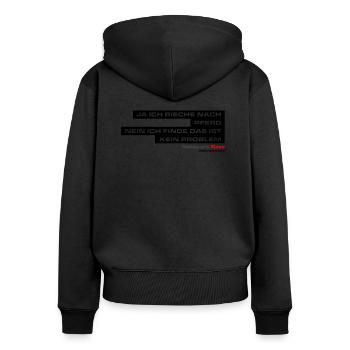 JA ich rieche nach Pferd! Nein ich finde das.... - Frauen Premium Bio Zip Hoodie - Schwarz - Hinten - Julia (174cm)