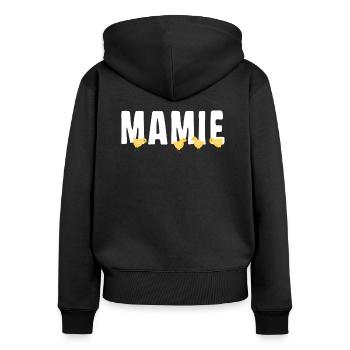 Mamie avec Petits Poussins - Sweat à capuche zippé Premium bio Femme - noir - Dos - Julia (174cm)