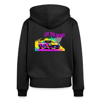 live your dreams - Frauen Premium Bio Zip Hoodie - Schwarz - Hinten - Julia (174cm)