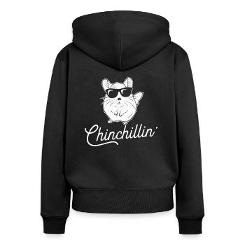 Chinchillin Chinchilla Sonnenbrille Chillen Relax - Frauen Premium Bio Zip Hoodie - Schwarz - Hinten - Julia (174cm)