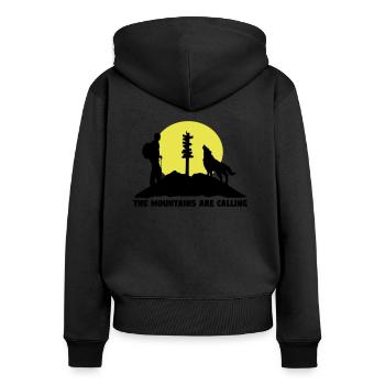 Der Berg ruft, wandern - Frauen Premium Bio Zip Hoodie - Schwarz - Hinten - Julia (174cm)