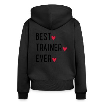 Trainer - Frauen Premium Bio Zip Hoodie - Schwarz - Hinten - Julia (174cm)