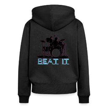 JUST BEAT IT Batteur / Batterie / Tambour / Beat - Sweat à capuche zippé Premium bio Femme - noir - Dos - Julia (174cm)