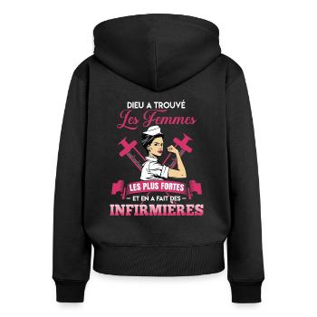 Dieu a trouvé les femmes fortes humour infirmières - Sweat à capuche zippé Premium bio Femme - noir - Dos - Julia (174cm)