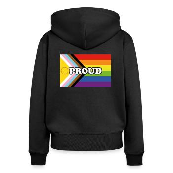 Inclusive Pride Progress Flag PROUD - Women's Premium Organic Zip Hoodie - black - Back - Julia (174cm)