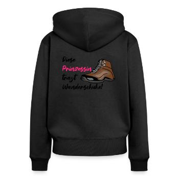 Prinzessin trägt Wanderschuhe, Wandern, Hiking - Frauen Premium Bio Zip Hoodie - Schwarz - Hinten - Julia (174cm)