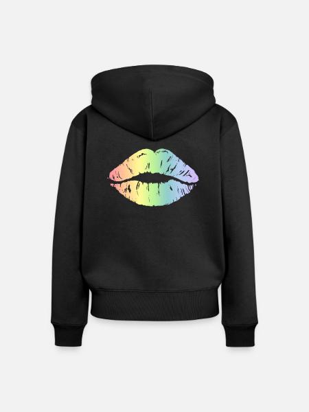 Lippen - Frauen Premium Bio Zip Hoodie - Schwarz