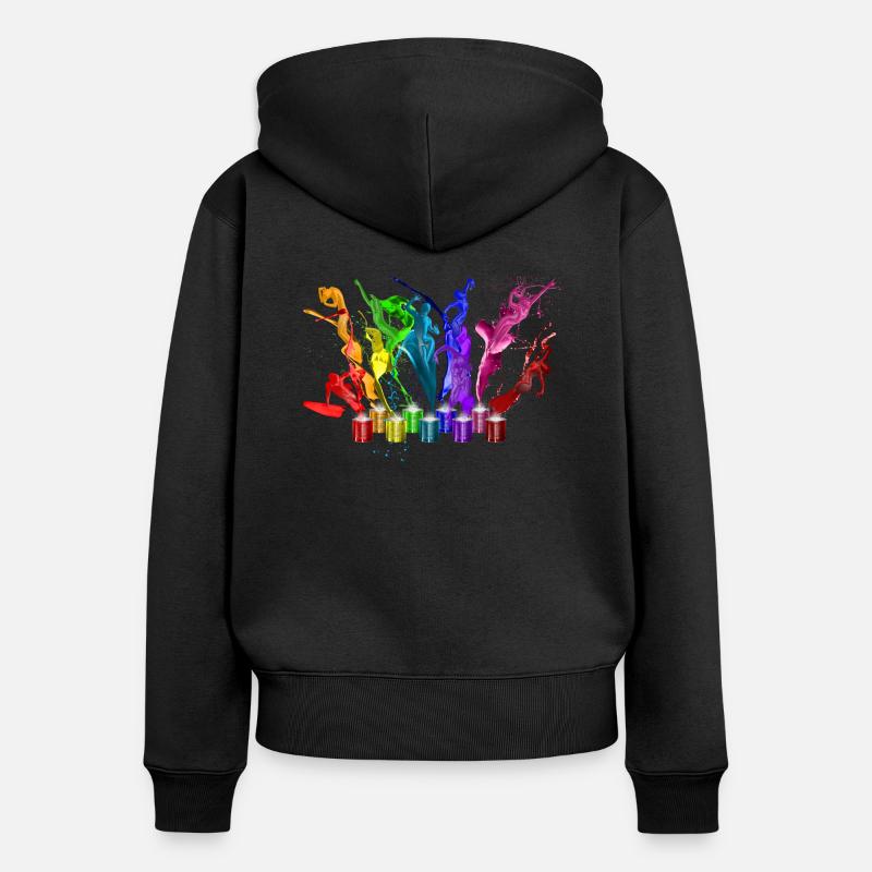 Danse de peintures - 9 couleurs - Sweat à capuche zippé Premium bio Femme - noir