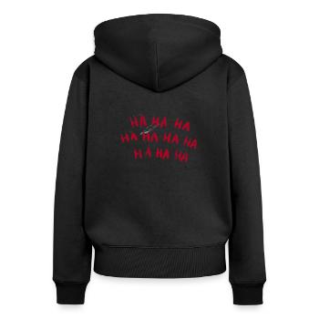 HA HA HA HA HA HA HA HA HA HA - Sweat à capuche zippé Premium bio Femme - noir - Dos - Julia (174cm)