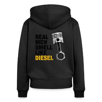 Real Men Smell Like Diesel | Autoliebhaber - Frauen Premium Bio Zip Hoodie - Schwarz - Hinten - Julia (174cm)
