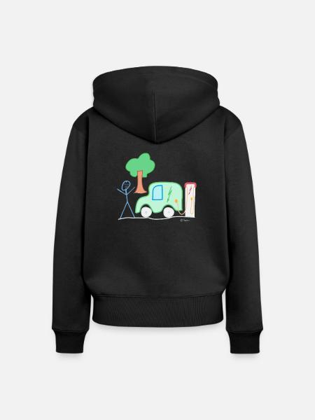 Elektroauto Strichmännnchen, Umweltschutz Akku - Frauen Premium Bio Zip Hoodie - Schwarz