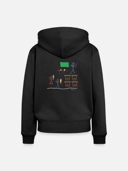 Schulanfang Strichmännnchen, Einschulung Kinder - Frauen Premium Bio Zip Hoodie - Schwarz