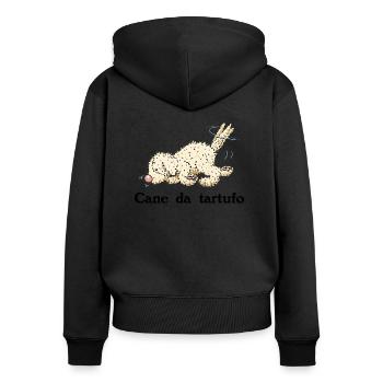 Trueffelpino1 3 - Frauen Premium Bio Zip Hoodie - Schwarz - Hinten - Julia (174cm)