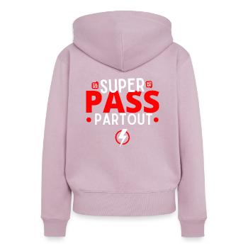super passe partout pass sanitaire cadeau humour - Sweat à capuche zippé Premium bio Femme - rose poudré - Dos - Julia (174cm)