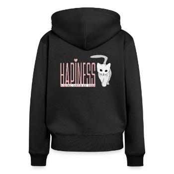 Happiness is being loved by your cat - Women's Premium Organic Zip Hoodie - black - Back - Julia (174cm)