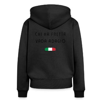 Chi ha fretta vada adagio Italie Cool Dicton - Sweat à capuche zippé Premium bio Femme - noir - Dos - Julia (174cm)