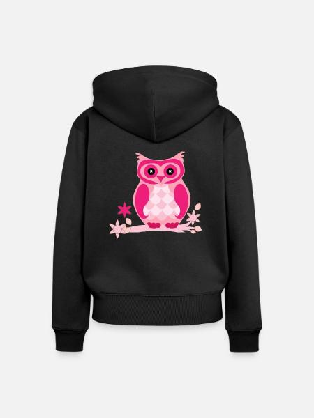 Pinke Eule - Frauen Premium Bio Zip Hoodie - Schwarz
