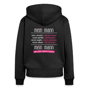 Mein Mann ist die Liebe meines Lebens - Geschenk - Frauen Premium Bio Zip Hoodie - Schwarz - Hinten - Julia (174cm)