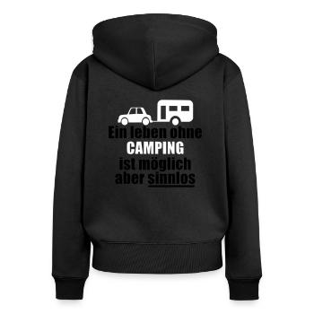 Une vie sans idée cadeau cadeau CAMPING - Sweat à capuche zippé Premium bio Femme - noir - Dos - Julia (174cm)