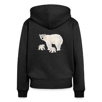 Eisbär mit zwei Jungen - Frauen Premium Bio Zip Hoodie - Schwarz - Hinten - Julia (174cm)