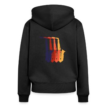 Saxophon - Frauen Premium Bio Zip Hoodie - Schwarz - Hinten - Julia (174cm)