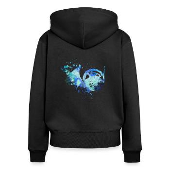 Waldhorn Waldhorn - Frauen Premium Bio Zip Hoodie - Schwarz - Hinten - Julia (174cm)