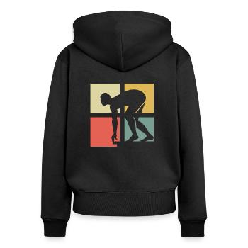 Schwimmer - Frauen Premium Bio Zip Hoodie - Schwarz - Hinten - Julia (174cm)