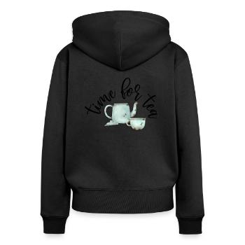 Time for Tea, Vintage Teapot and Cup - Women's Premium Organic Zip Hoodie - black - Back - Julia (174cm)