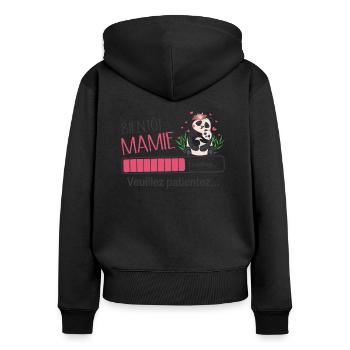 Bientôt Mamie Annonce Panda Idée De Cadeau - Sweat à capuche zippé Premium bio Femme - noir - Dos - Julia (174cm)