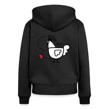Maman Poule - Fête des Mères - Sweat à capuche zippé Premium bio Femme - noir - Dos - Julia (174cm)