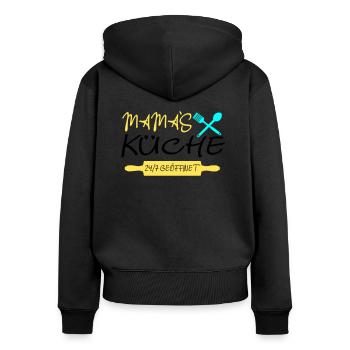 Mamas Küche 24h - Frauen Premium Bio Zip Hoodie - Schwarz - Hinten - Julia (174cm)