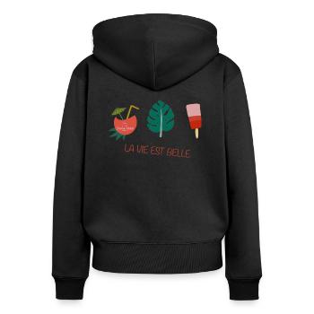 La vie est belle - Sweat à capuche zippé Premium bio Femme - noir - Dos - Julia (174cm)