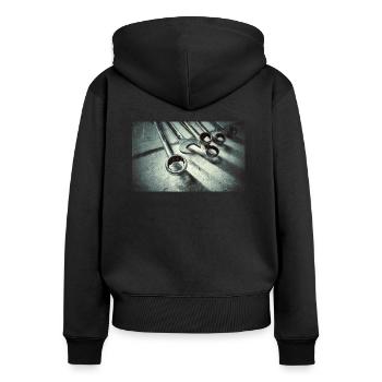 Clé à vis - Sweat à capuche zippé Premium bio Femme - noir - Dos - Julia (174cm)
