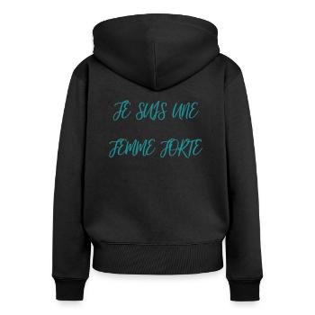 JE SUIS UNE FEMME FORTE - Sweat à capuche zippé Premium bio Femme - noir - Dos - Julia (174cm)