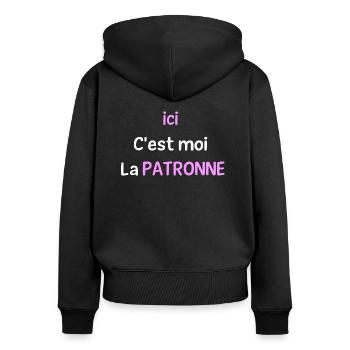 Ici c'est moi la patronne - Sweat à capuche zippé Premium bio Femme - noir - Dos - Julia (174cm)