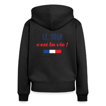 Le Yoga c'est la vie ! - Sweat à capuche zippé Premium bio Femme - noir - Dos - Julia (174cm)